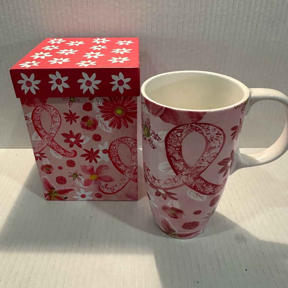 Pink Ribbon Cypress Large Travel Ceramic Mug with Gift Box